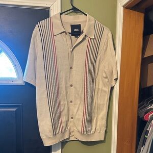 Vans Men's Beige Short Sleeve Jacket with Red and Black Stripes
